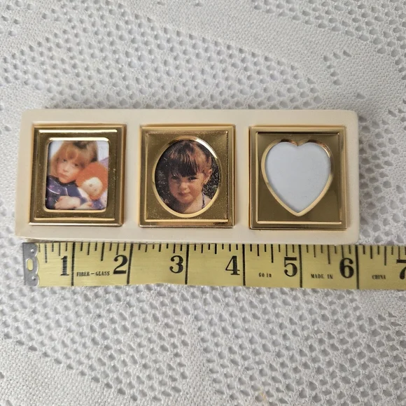 Vintage 3 Mini Photo Frame Set Gold Tone Square Oval Heart - New in Box - Picture 3 of 6